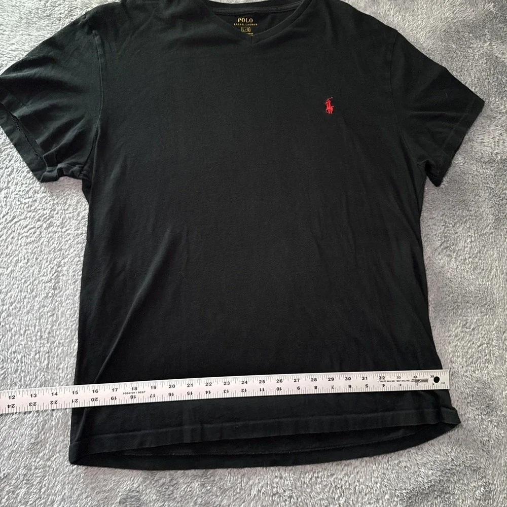 Polo Ralph Lauren Men's Large Short Sleeve V Neck Black Cotton T Shirt Red Pony